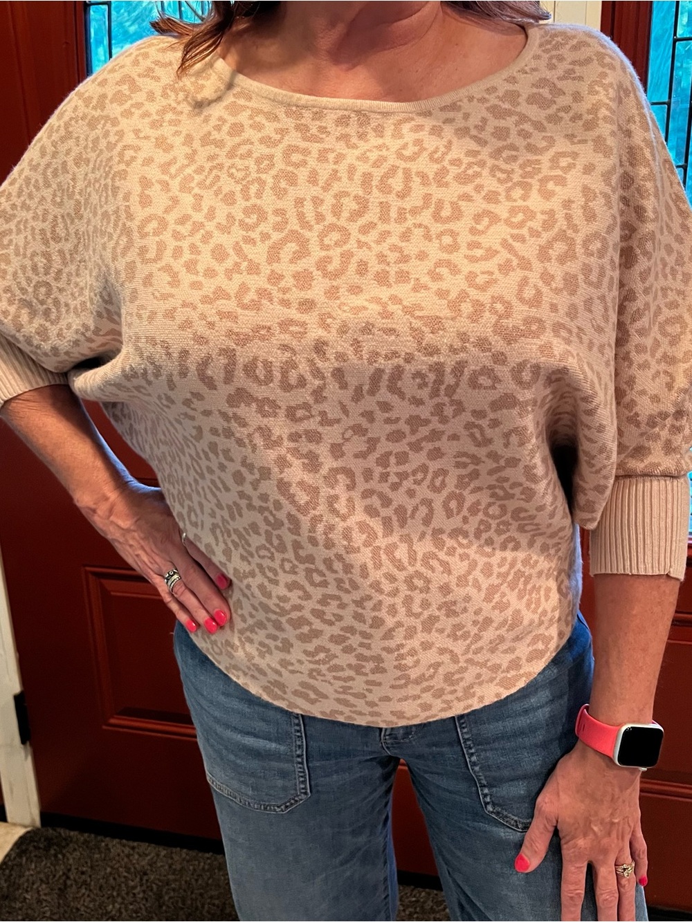 Kerisma Beige & Cream Leopard-Print Scoop Neck Sweater